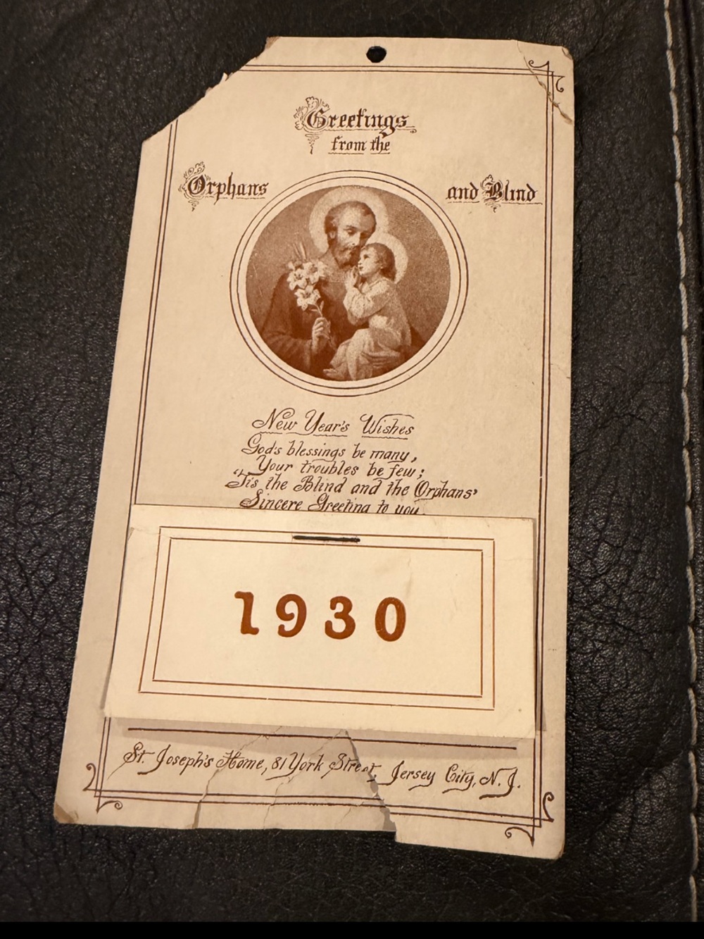 1930 Greetings from the Orphans and Blind vintage calendar New Years at Joseph’s